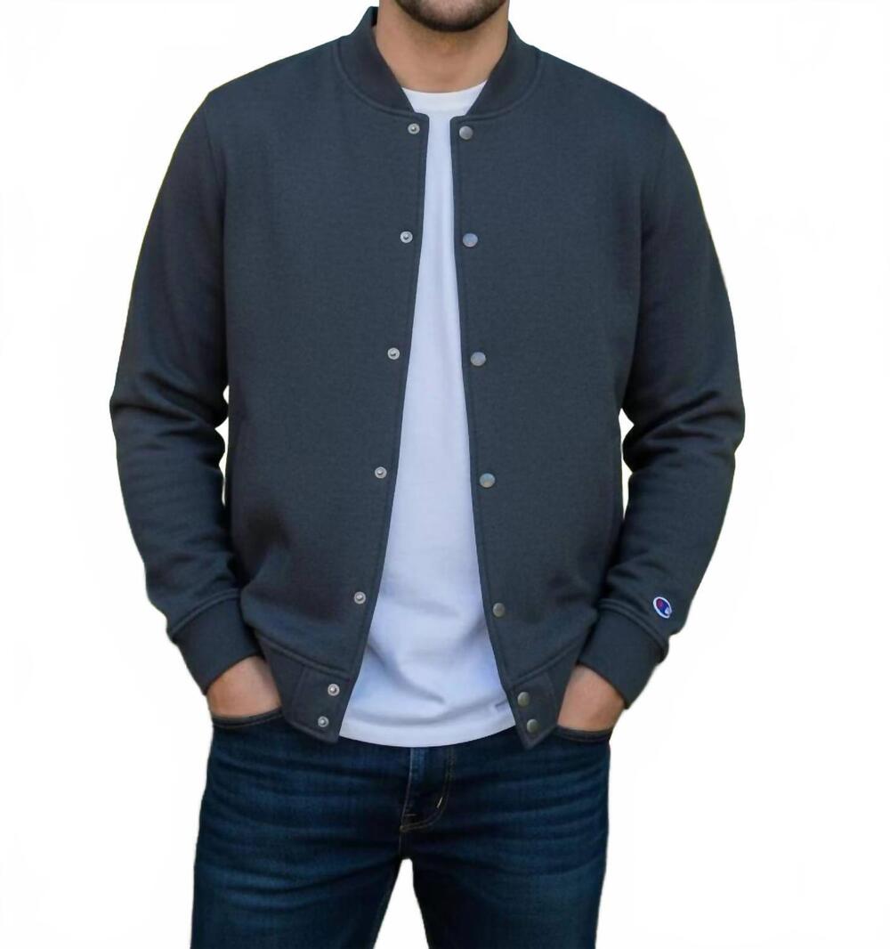 NEW CHAMPION snap up athletic wear varsity bomber jacket in gray